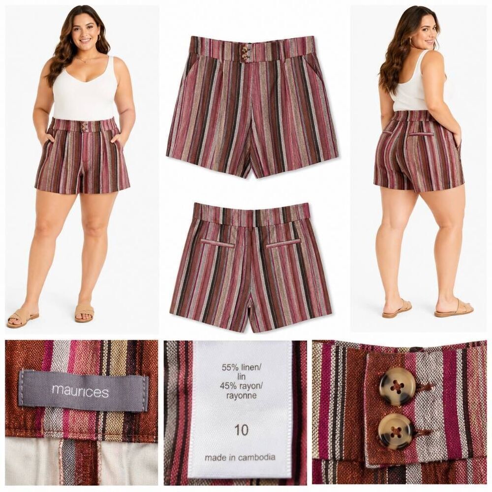 Maurices Linen Blend Stripe Shorts Size 10 High Rise